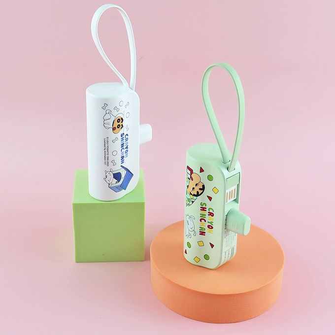 蠟筆小新 - 5000mAh 直插式行動電源 膠囊支架口袋行動電源-Lightning / Type-C 充電頭-睡衣綠色-台灣公司貨