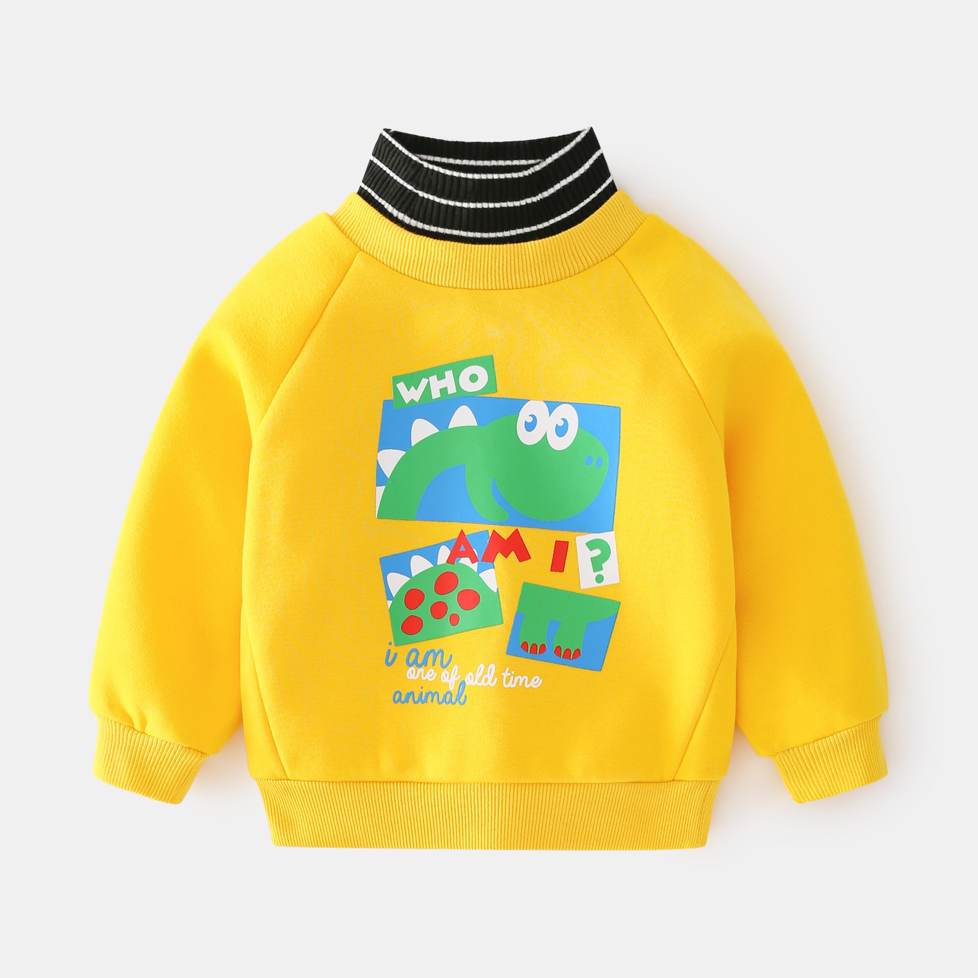 WELLKIDS - 假兩件高領長袖休閒上衣-字母暴龍-綠色