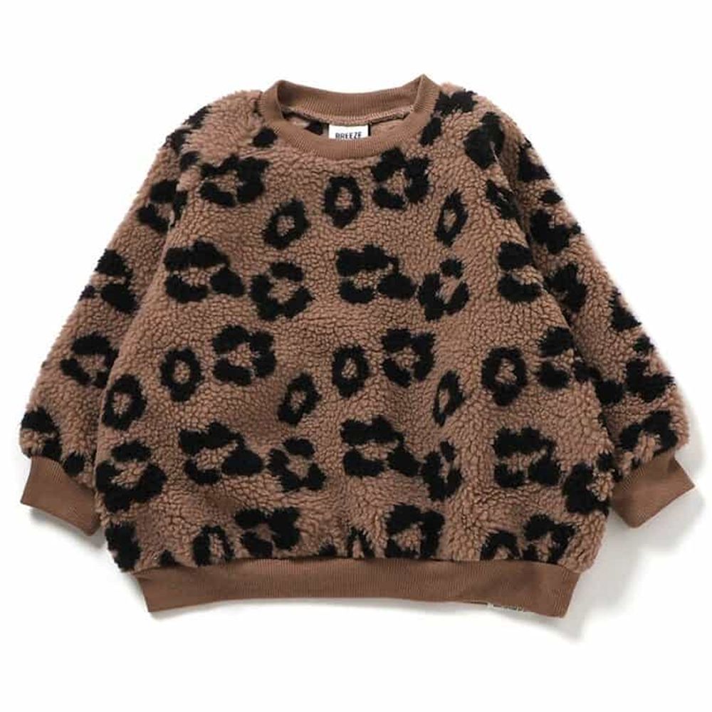 繽紛印花毛毛縮口長袖上衣-花紋-棕