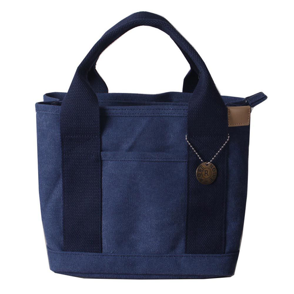 加厚大容量帆布手提包/便當袋-拉鍊款-深藍色 (21x15x23cm)