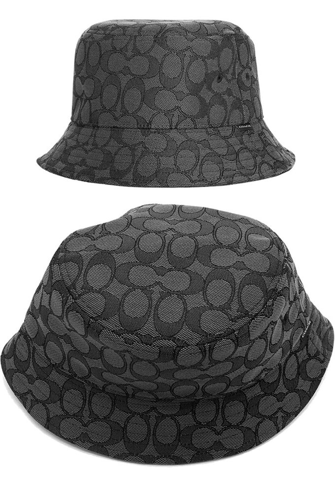 COACH - 滿版LOGO織紋漁夫帽 (黑灰)