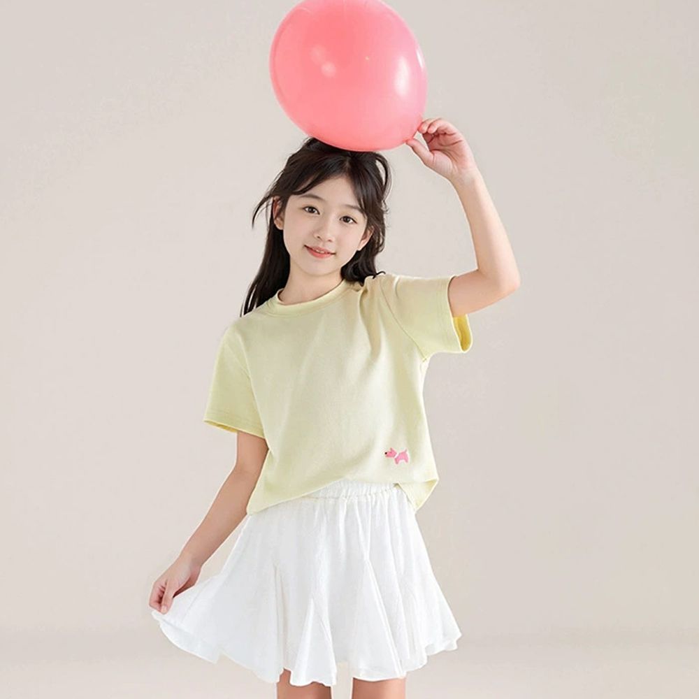 軟綿綿百搭短袖上衣/T恤-小狗印花-黃色