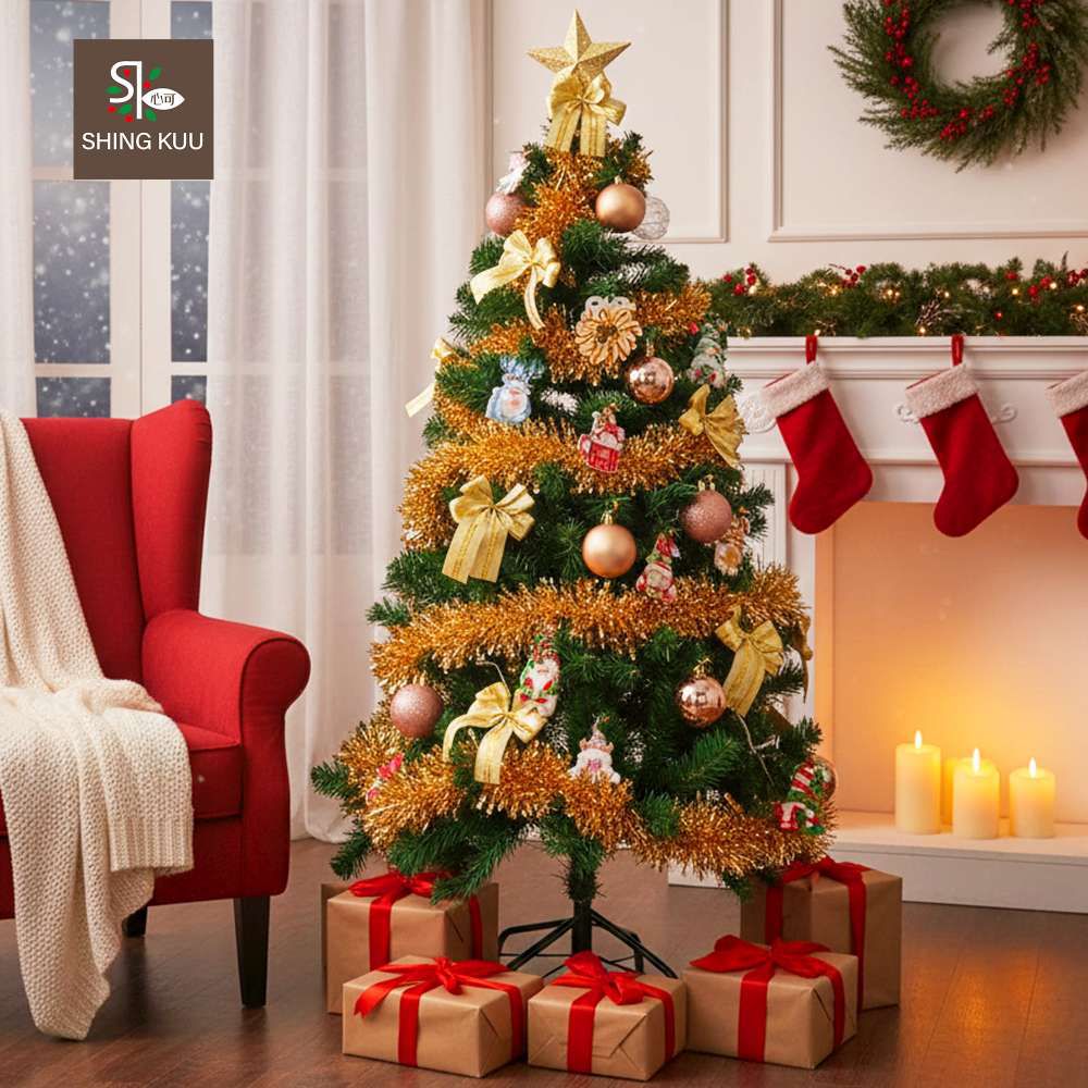 4尺120cm小美好套裝聖誕樹+優雅香檳金木質彩繪系飾品組(不含燈)