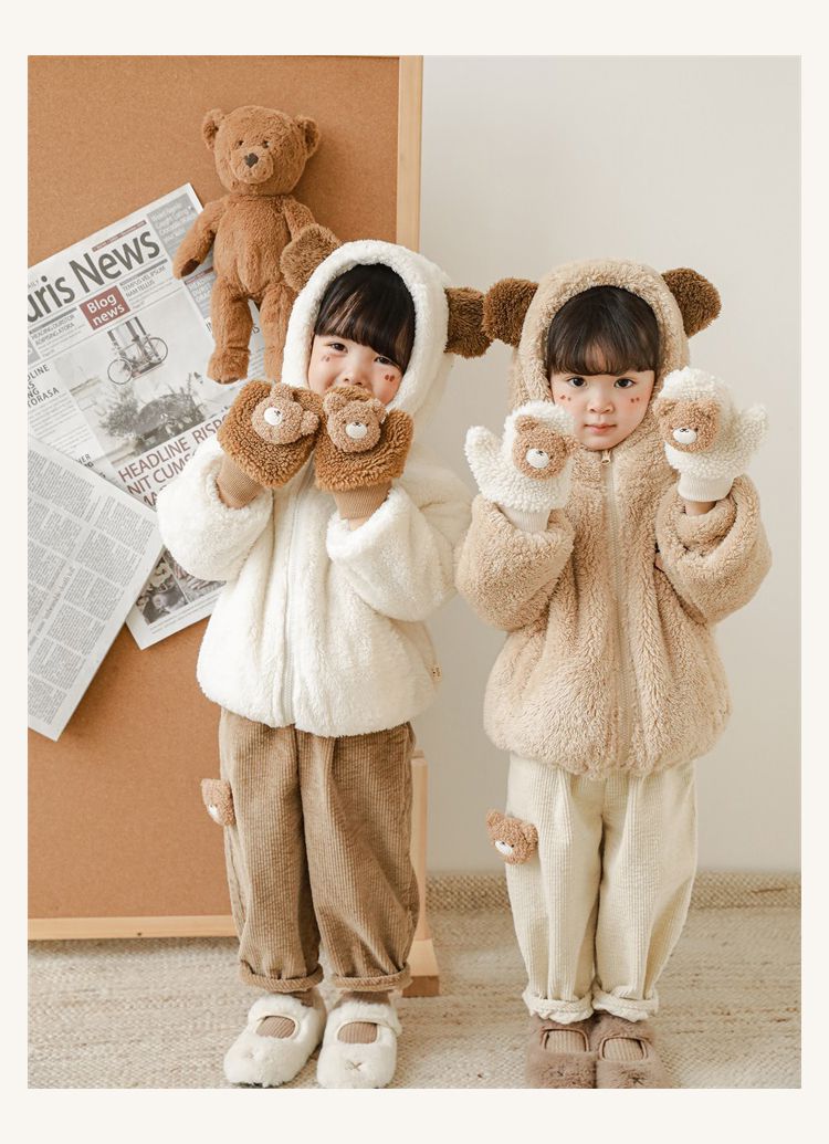 TONGMO - 立體造型腰鬆緊保暖寬褲-兔子-米白色