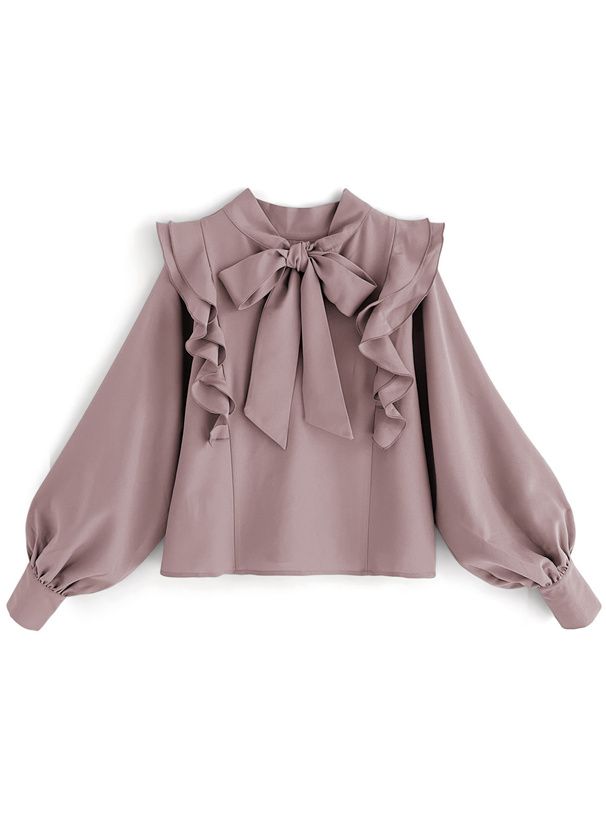 日本 GRL - 華麗扭結氣球袖上衣-淺粉 (F)