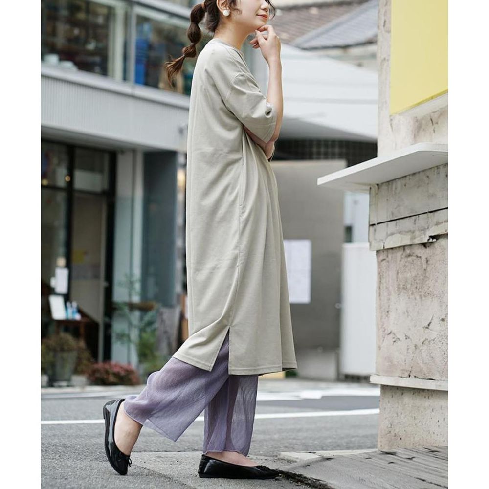 日本 zootie - Design+ 簡約透氣百搭短袖洋裝-灰杏