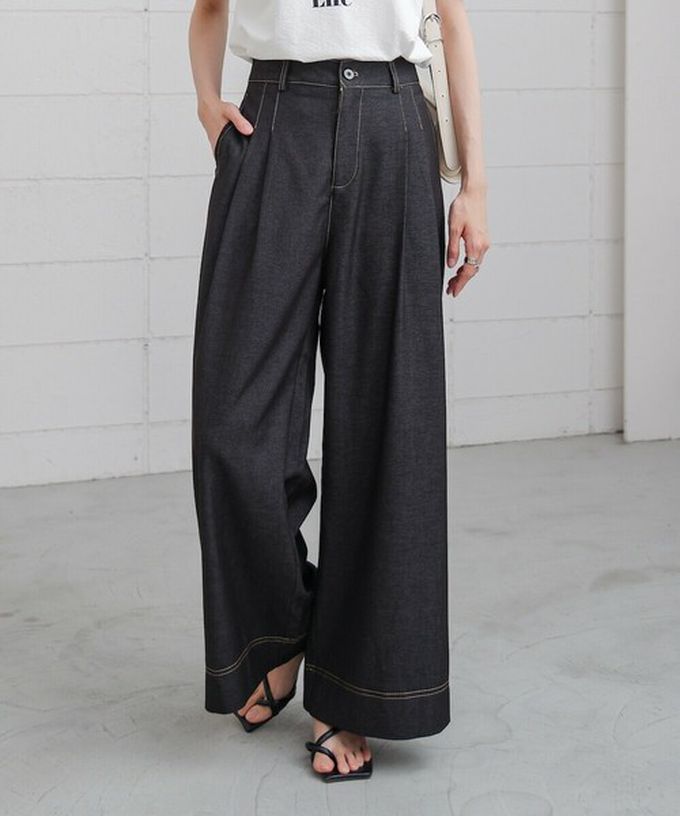 日本 Bab - 簡潔縫線俐落寬版長褲-粉紅