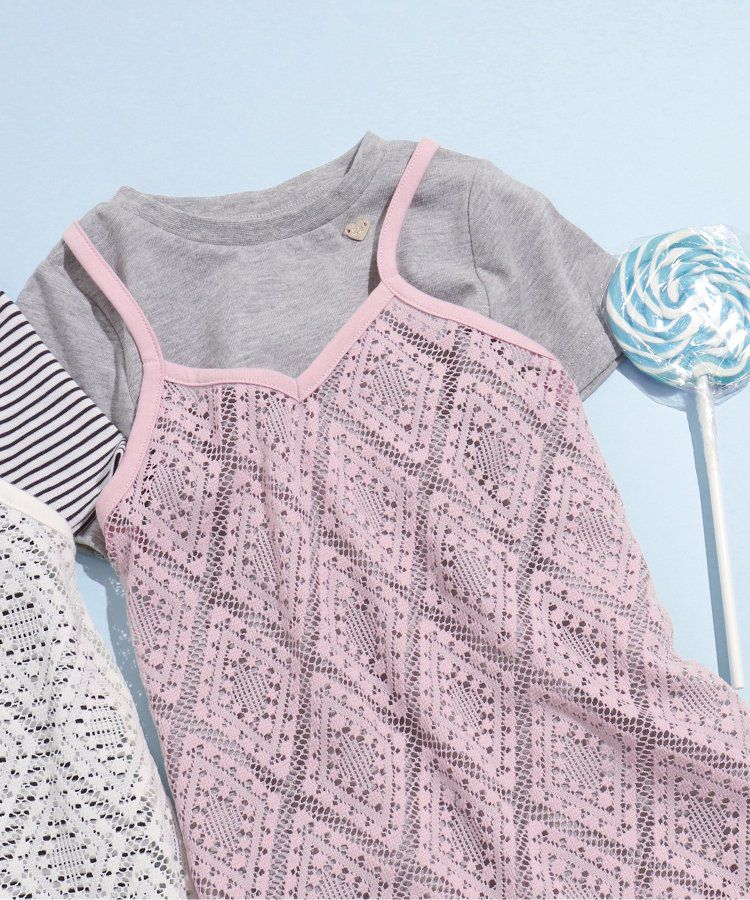 日本 apres les cours - 優雅蕾絲細肩帶洋裝(2件式)-條紋x白