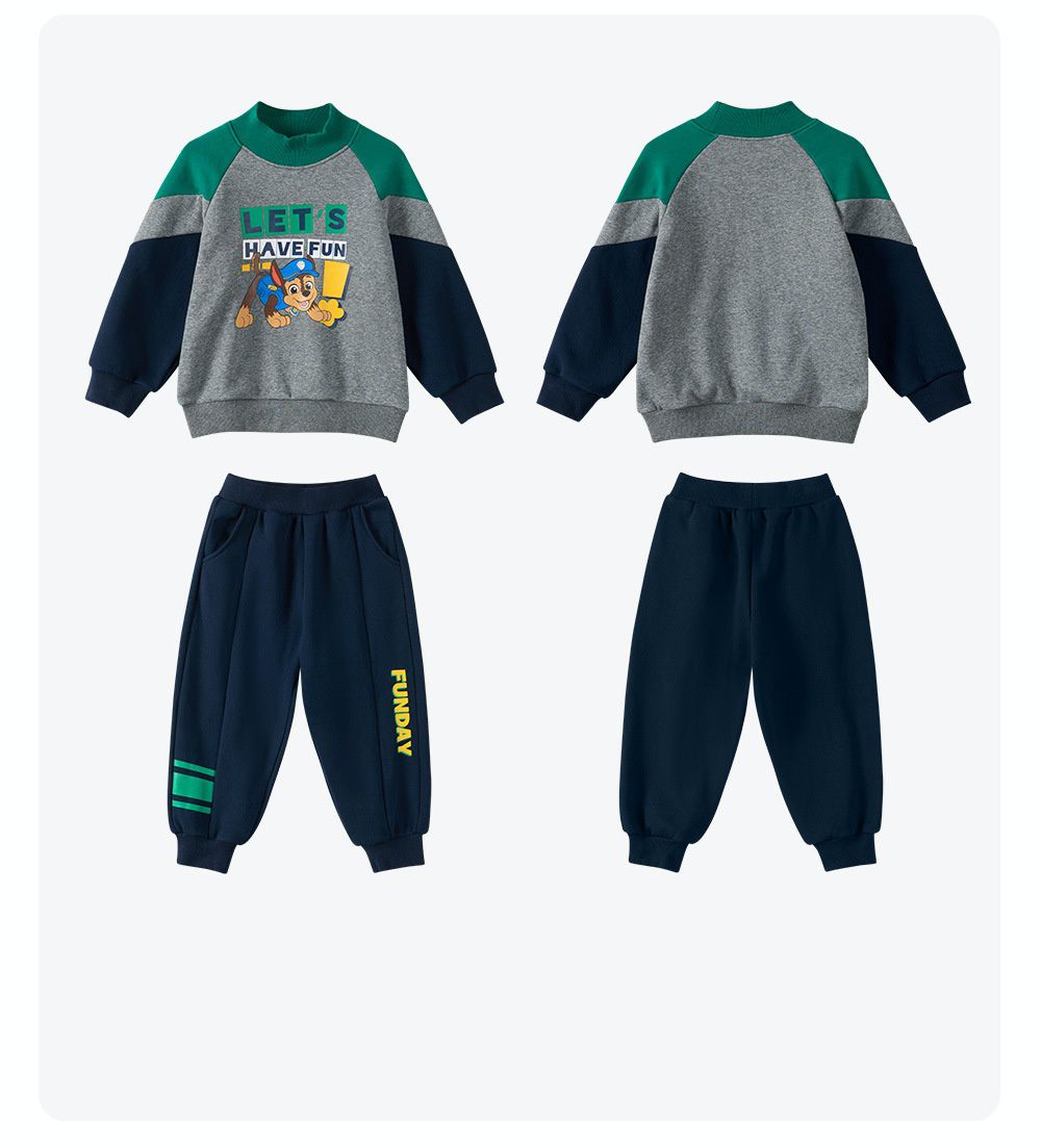 卡通汪汪隊加絨半高領長袖套裝-卡通人物阿奇-灰色