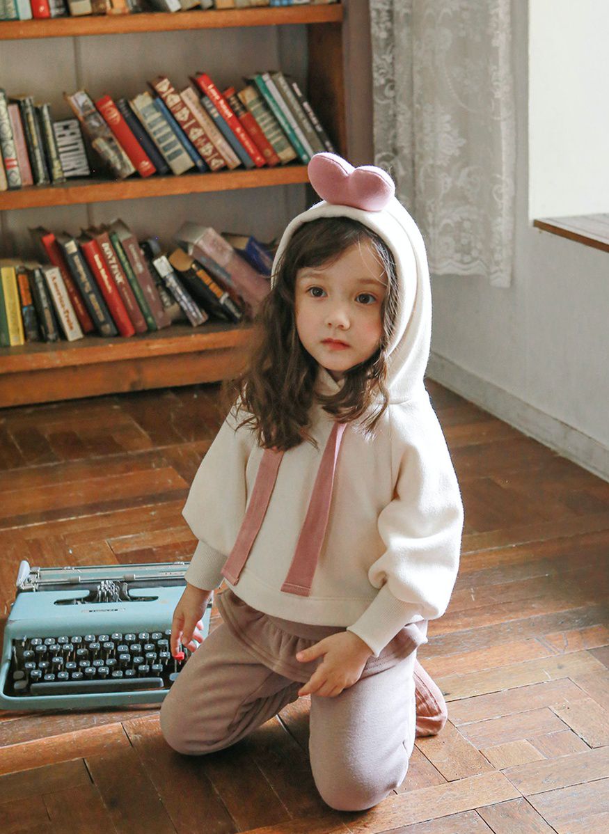 韓國 Puellaflo - 愛心造型連帽飛鼠T(不含帽繩)-玫瑰粉