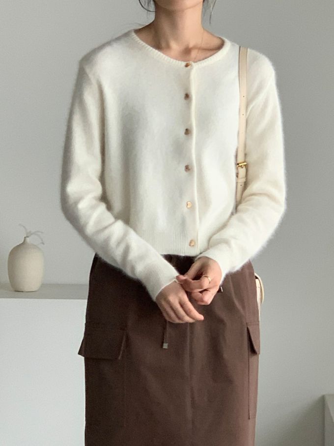 韓國女裝連線 - 愛心金釦混羊毛針織衫/外套-象牙白 (FREE)