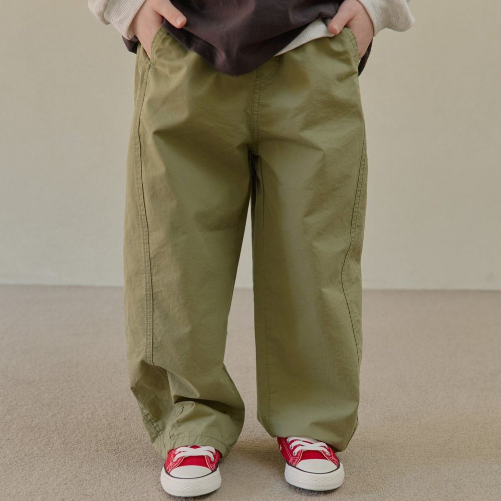 HIKIKI 鬆緊腰立體廓形剪裁工裝長褲-軍綠