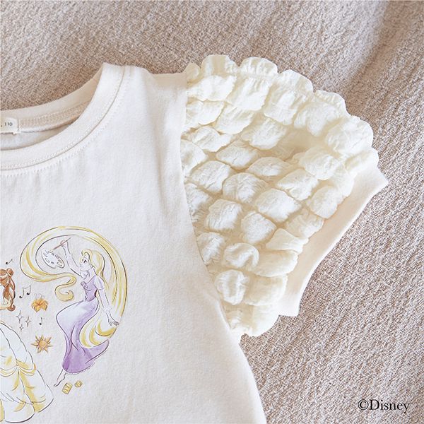 日本 Lycee mine - 迪士尼聯名 澎澎袖印花短袖上衣-人氣公主們-優雅藍