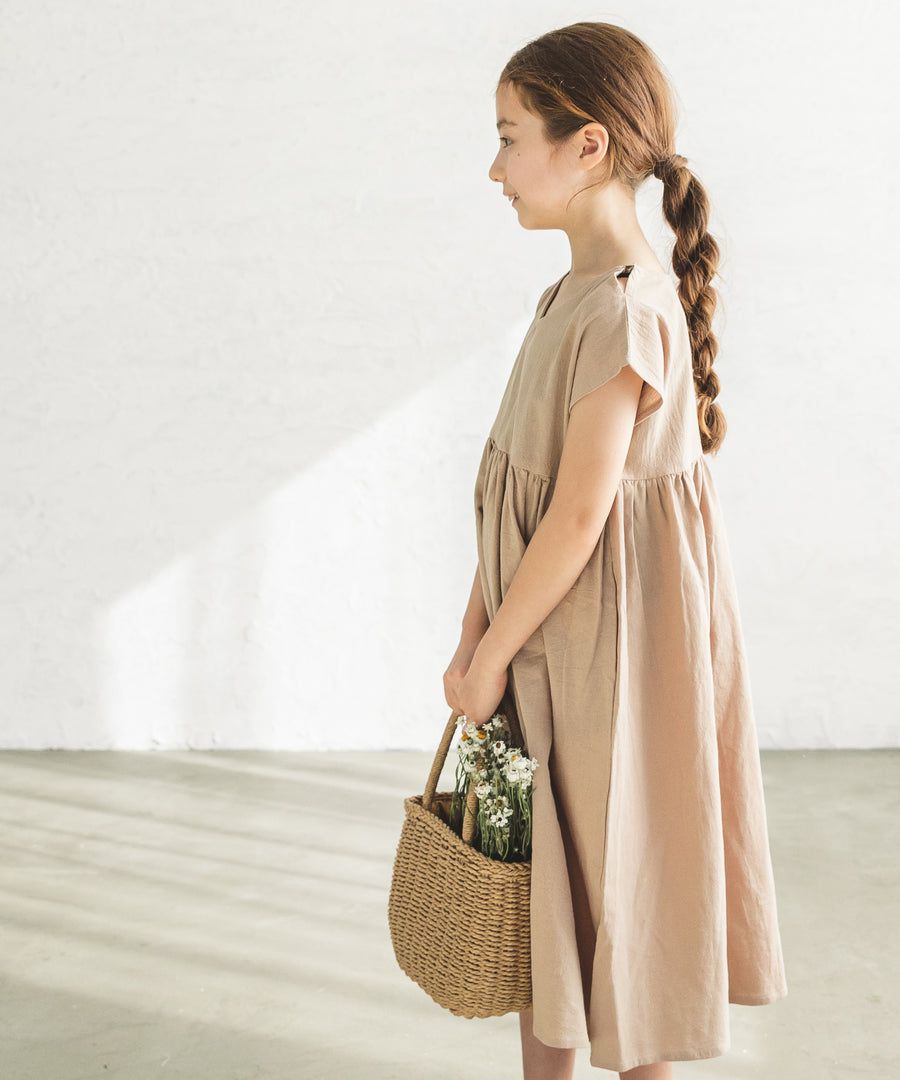 日本 PAIRMANON - 前後兩穿寬鬆短袖洋裝(孩子)-素色-墨綠