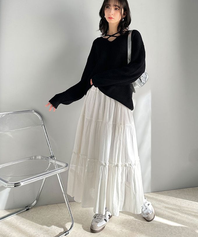 日本 Classical Elf - mily bilet 前後2way氣質粗針織上衣-米白