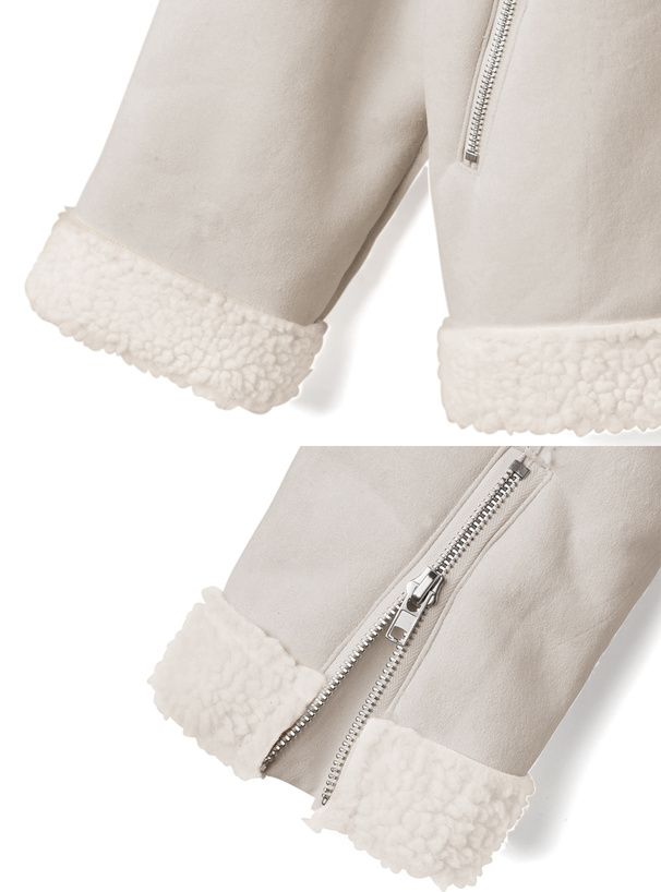 日本 GRL - 羊羔絨拼接寬版騎士夾克/外套-粉紫