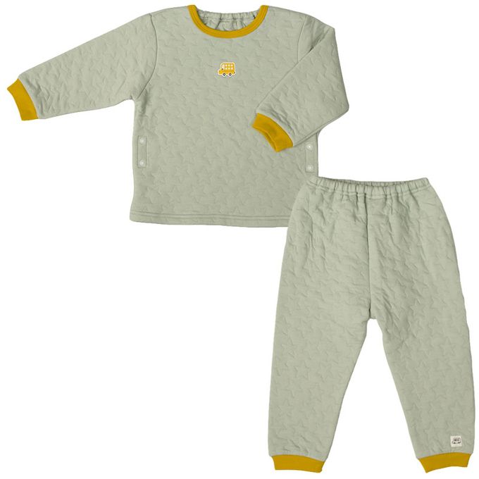 akachan honpo - 長袖鋪棉家居服-側邊按扣 公車-綠色