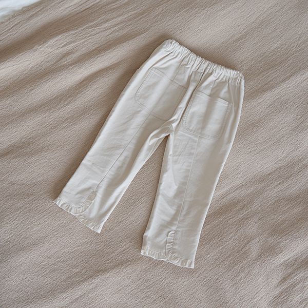 日本 Lycee mine - 彈力舒適荷葉邊七分褲-象牙白