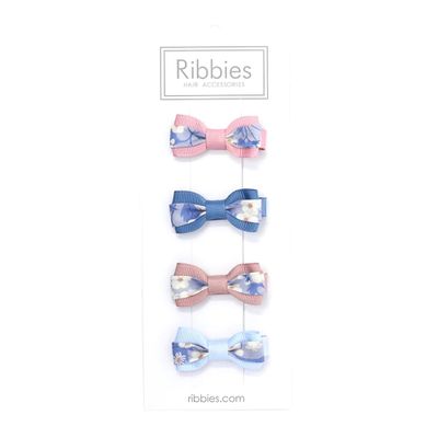 英國 Ribbies - 雙色緞帶蝶蝶結4入組(Mitsi Pastel Blue)