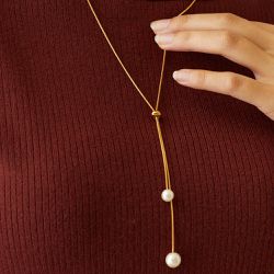 日本 Melody Accessory - 18k金Y字型優雅珍珠長項鏈-金