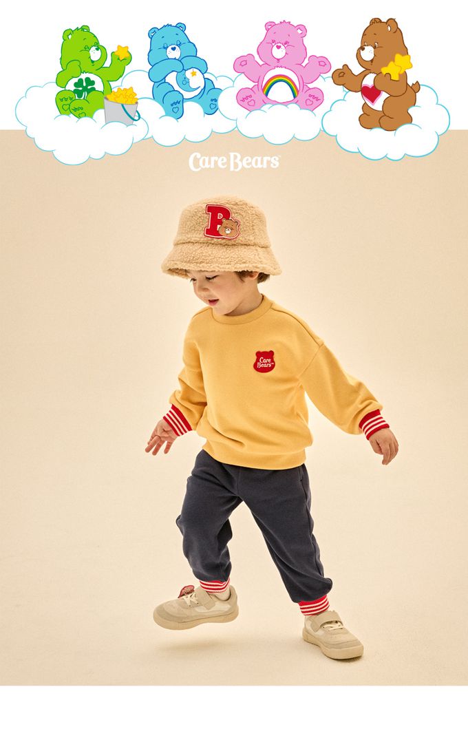 韓國 Care Bears - 鬆緊腰聯名款內刷毛縮口長褲-海軍藍