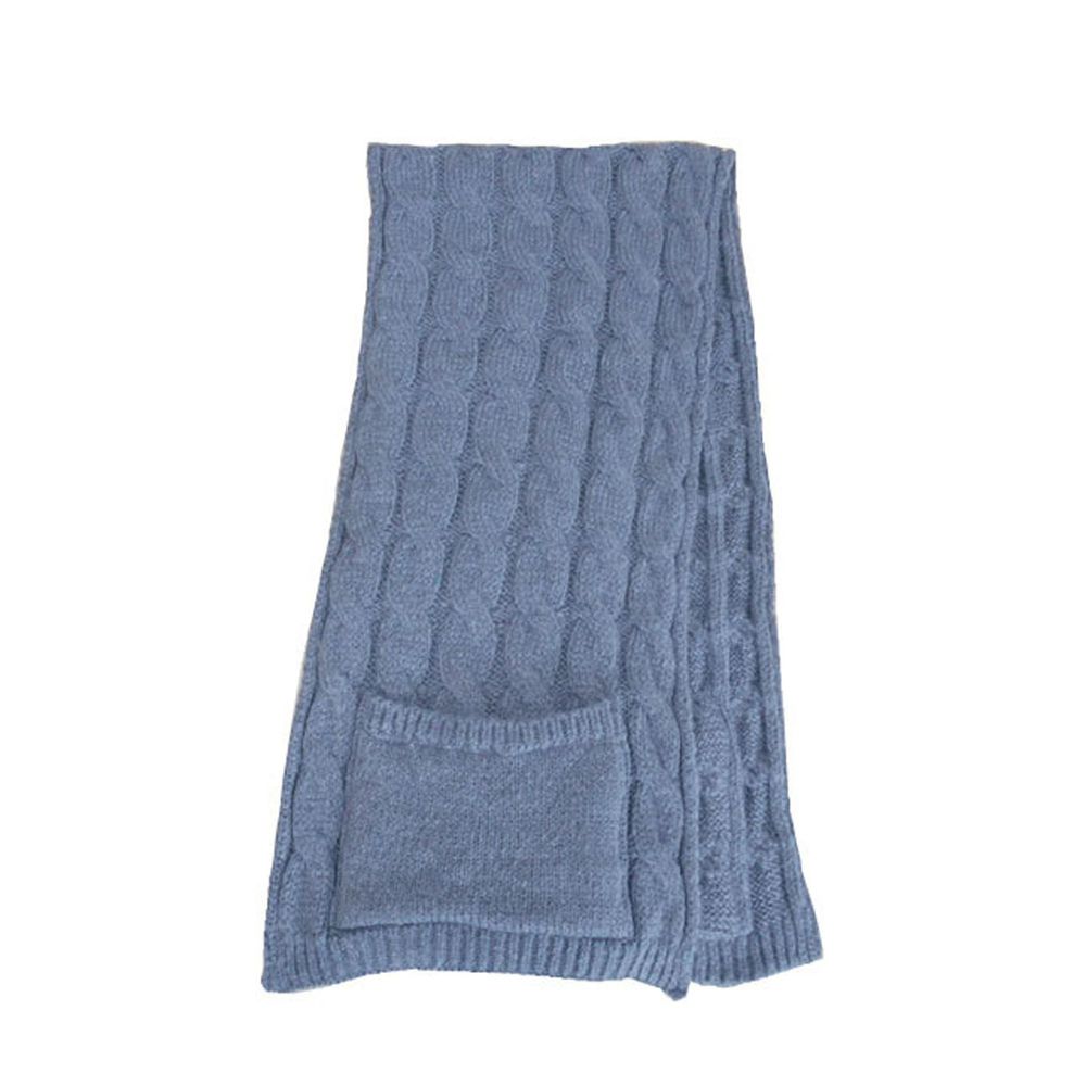 日本 jou jou lier - 針織X羊羔絨保暖雙口袋披肩-80 藍灰 (40x155cm)