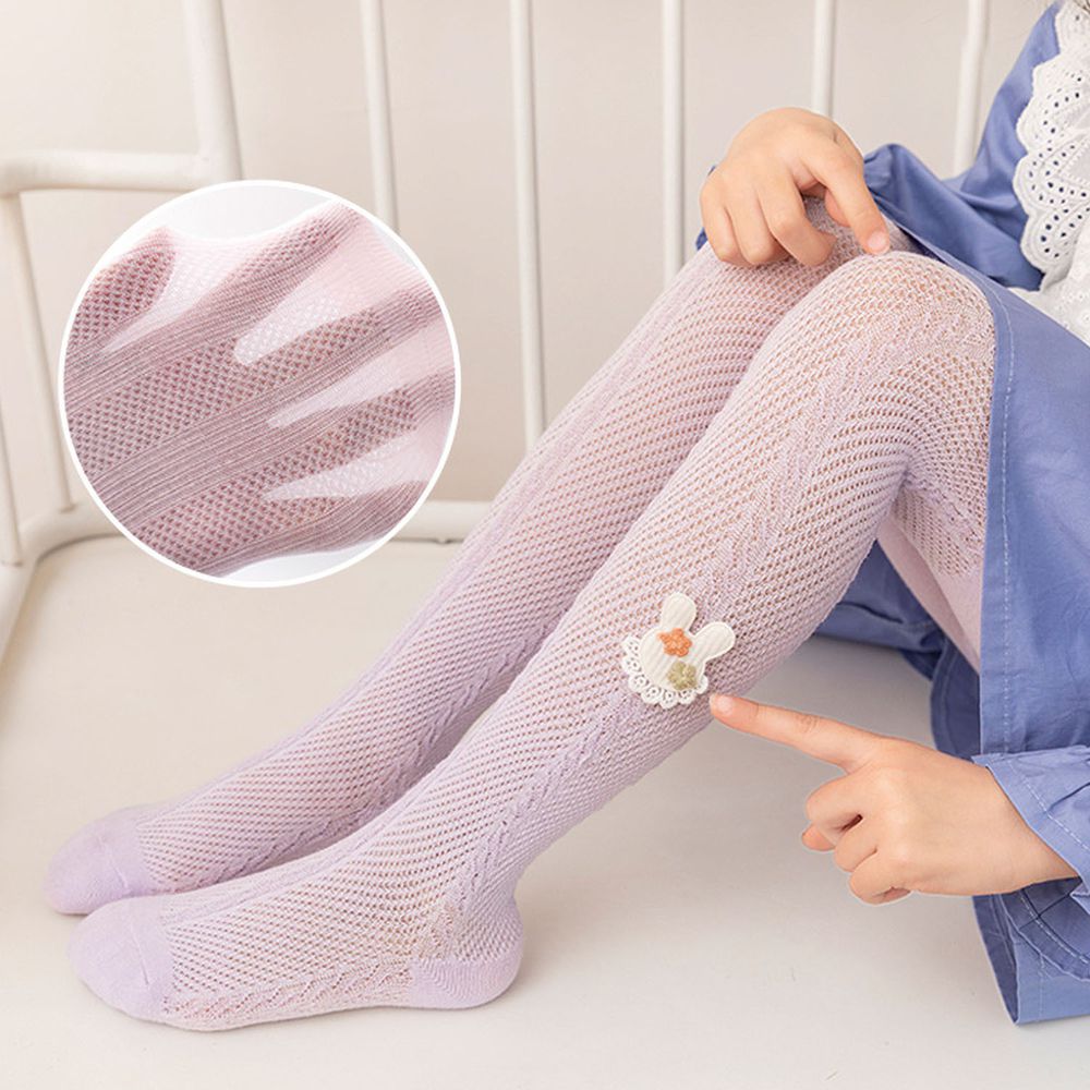 兒童網眼褲襪-網眼透氣褲襪-兔子款-淺紫