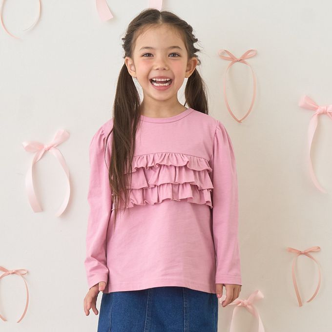 日本 Lycee mine - 100%棉 前後兩穿荷葉邊長袖上衣-粉紅