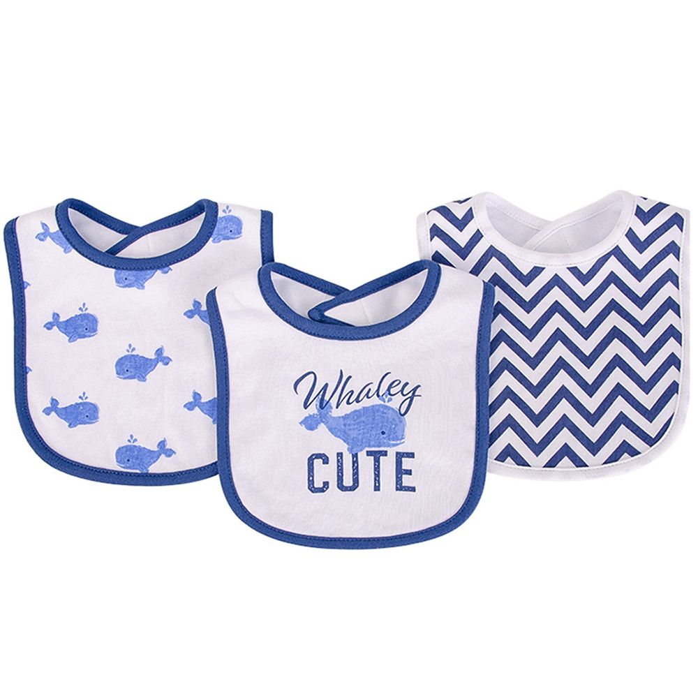 美國 Luvable Friends - 甜蜜寶貝嬰幼兒吸水口水巾圍兜3入組-藍色鯨魚