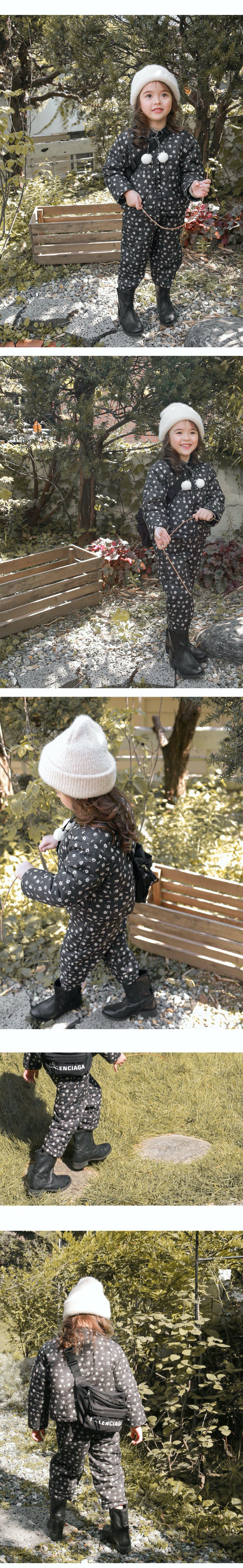 韓國 Puellaflo - （不含抽繩）可愛雛菊保暖長褲-黑