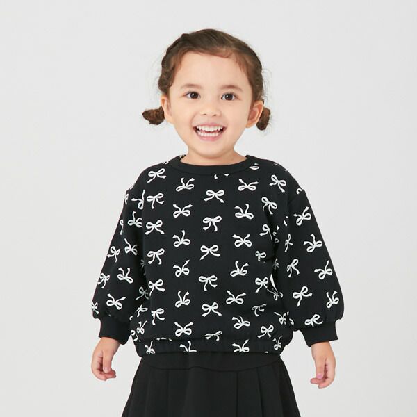 日本 petit main - 可愛女孩純棉長袖上衣-愛心-藍