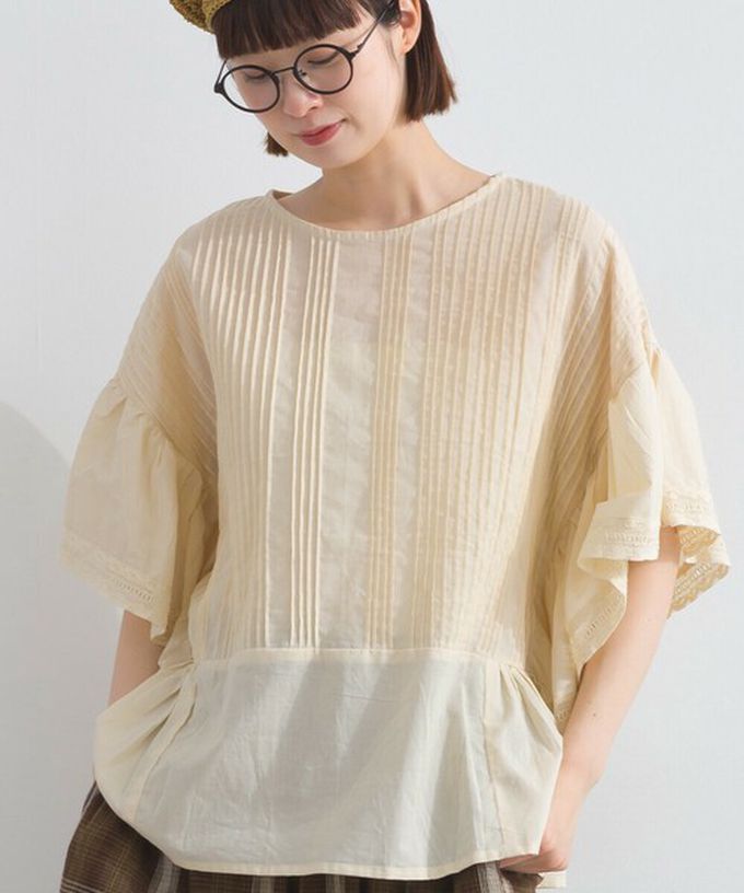 日本 Lupilien - 100%印度棉 細緻緹花大寬袖上衣-黑