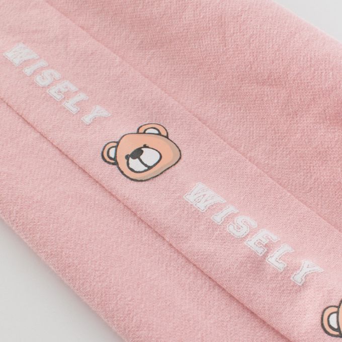 純棉腰鬆緊束口長褲-英文字熊熊-黑色