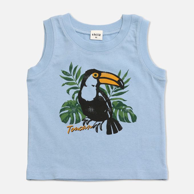 日本 Chil2 - [超低價] 100%棉 童趣印花背心上衣-老虎-黑