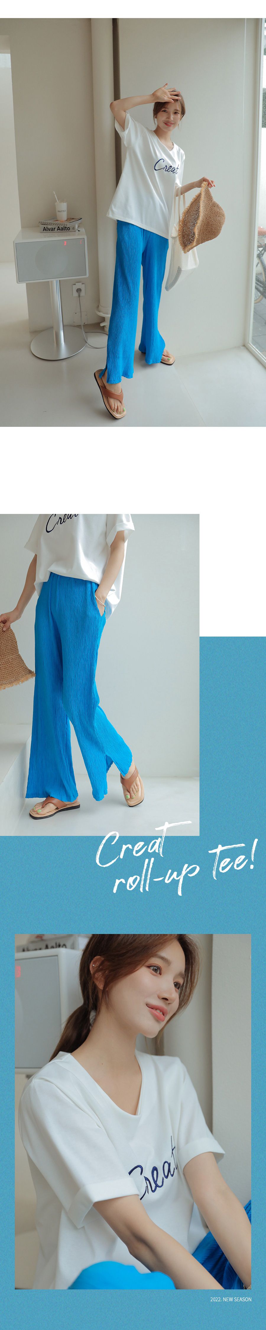 韓國 Urbantheroom - CREAT文字長板捲袖上衣-象牙白 (Free)