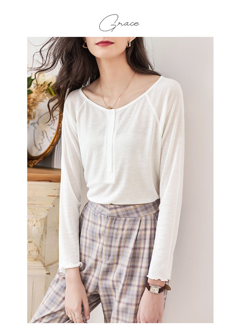 慵懶基礎長袖上衣-白色