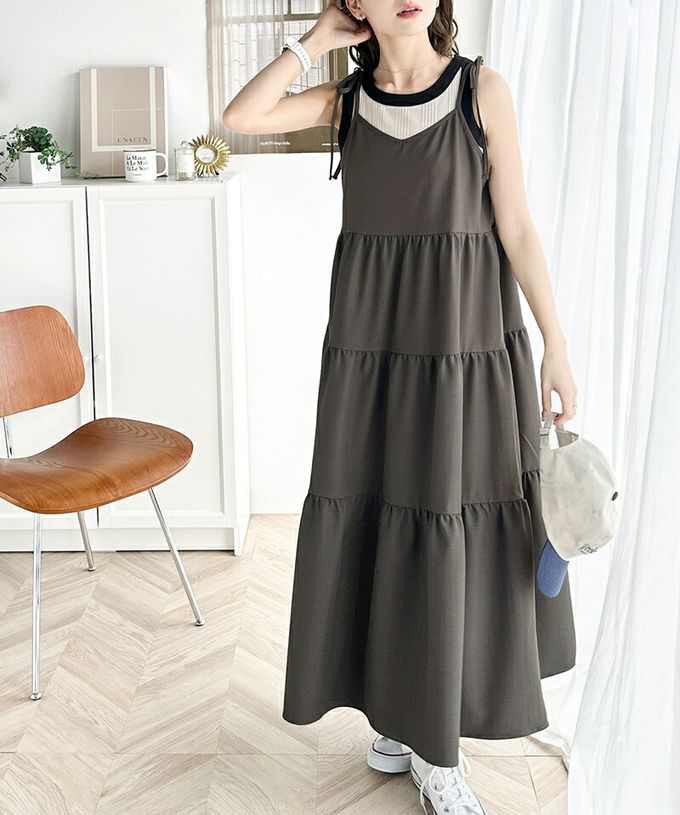 日本 Classical Elf - 前後2way綁帶分層傘狀洋裝-炭灰