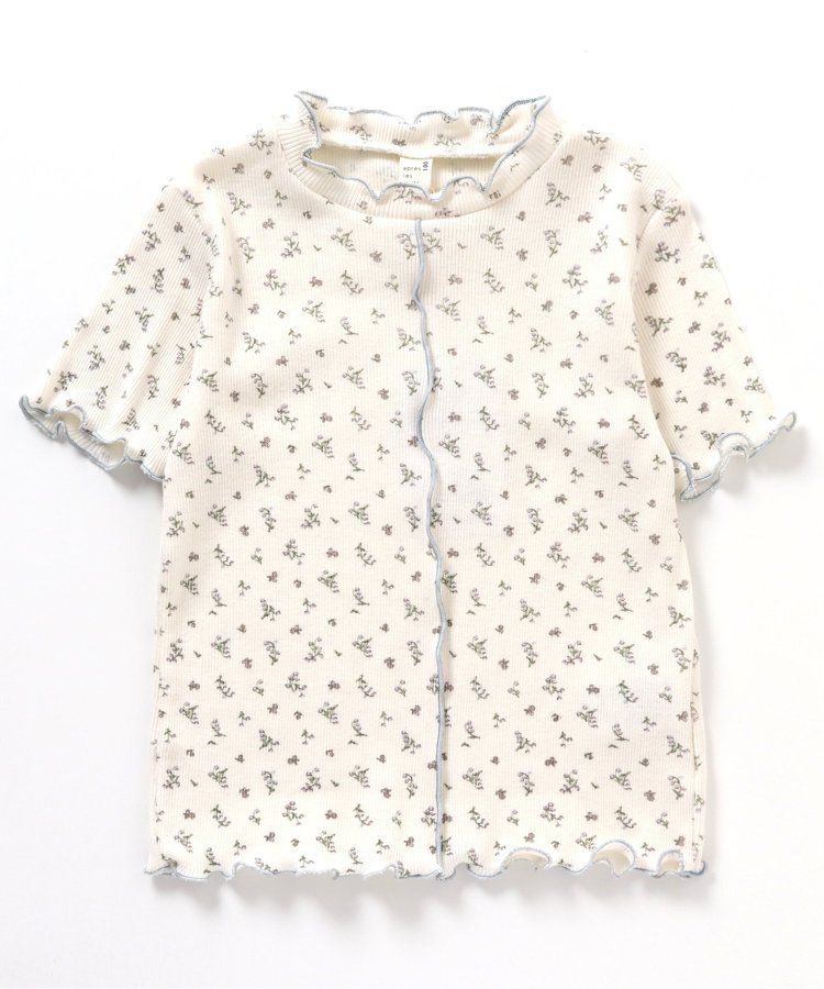 日本 apres les cours - 浪漫滾邊設計羅紋短袖上衣-卡其