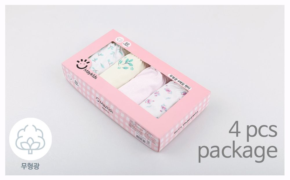 (4入組)女寶無螢光輕柔棉三角褲-樹葉X花束