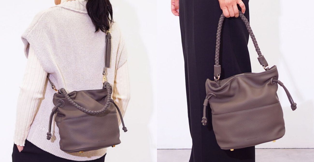 日本 COOCO - 2way編織紋提把束口水桶包/肩背包/側背包-波爾多紫