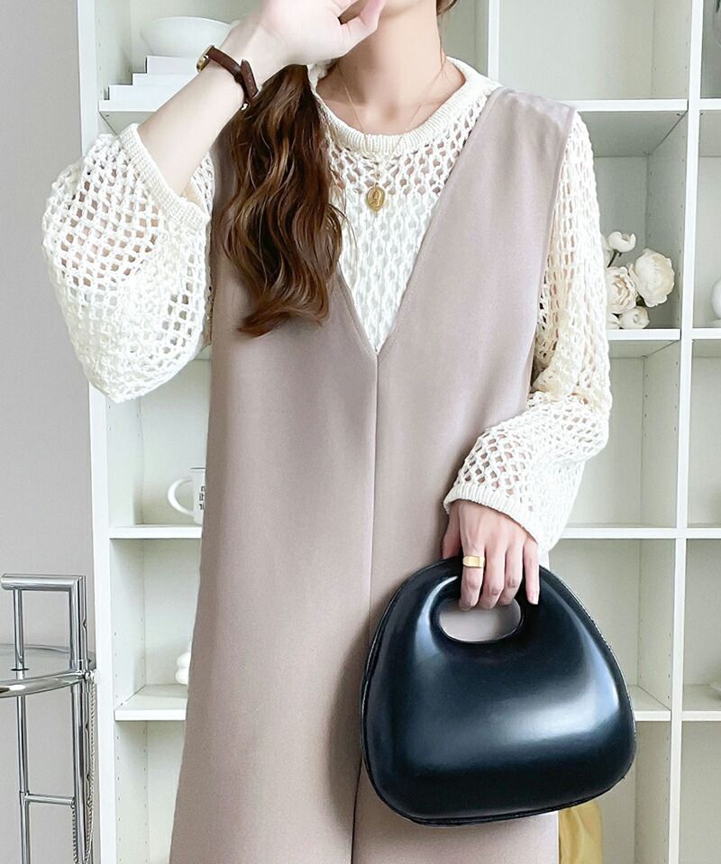 日本 Classical Elf - 百搭簡約V領連身褲裝-卡其