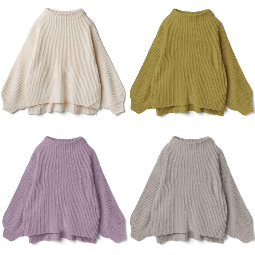 日本 GRL - 寬口立領寬鬆前短後長針織毛衣-深灰