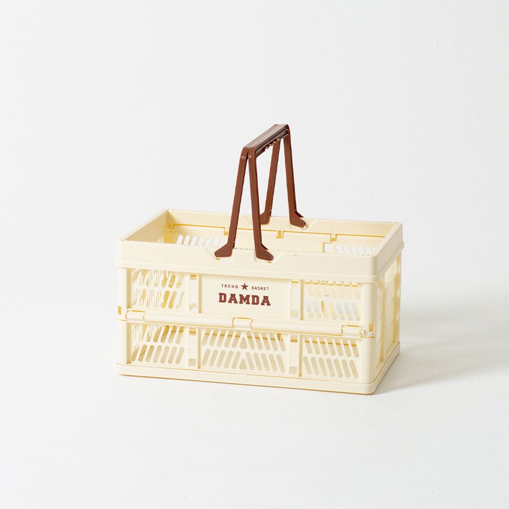 韓國 Damda - 折疊手提收納籃-中-米-尺寸：38.5X25.3cm, 容量19L