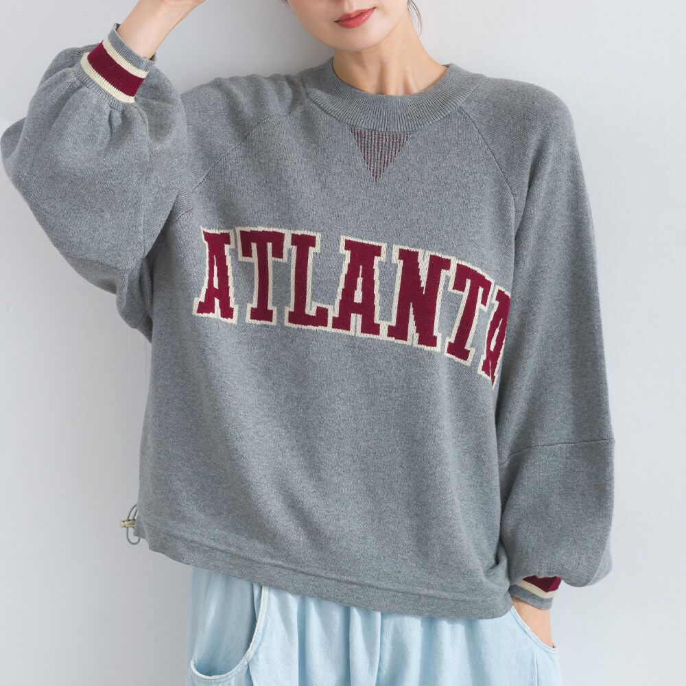 明亮撞色學院風抽繩針織上衣-灰