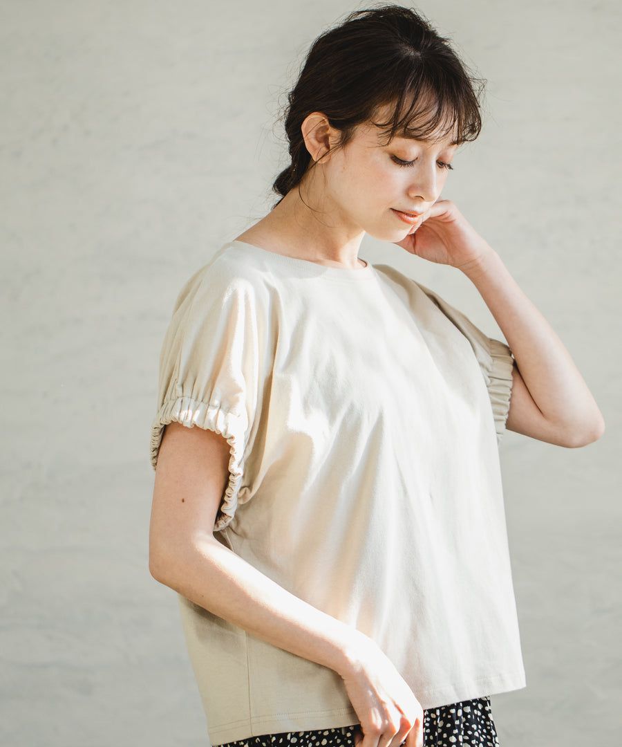 日本 PAIRMANON - 100%柔棉 鬆緊袖口短T(媽媽)-黑 (FREE)