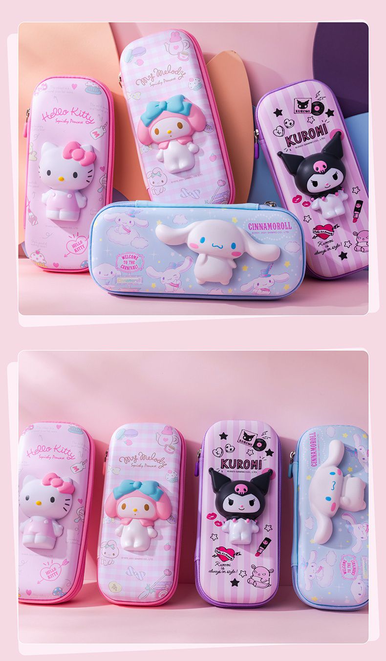 卡通3D立體減壓大容量鉛筆盒-卡通人物Hello Kitty-粉色 (23.7x11.8x7.8cm)
