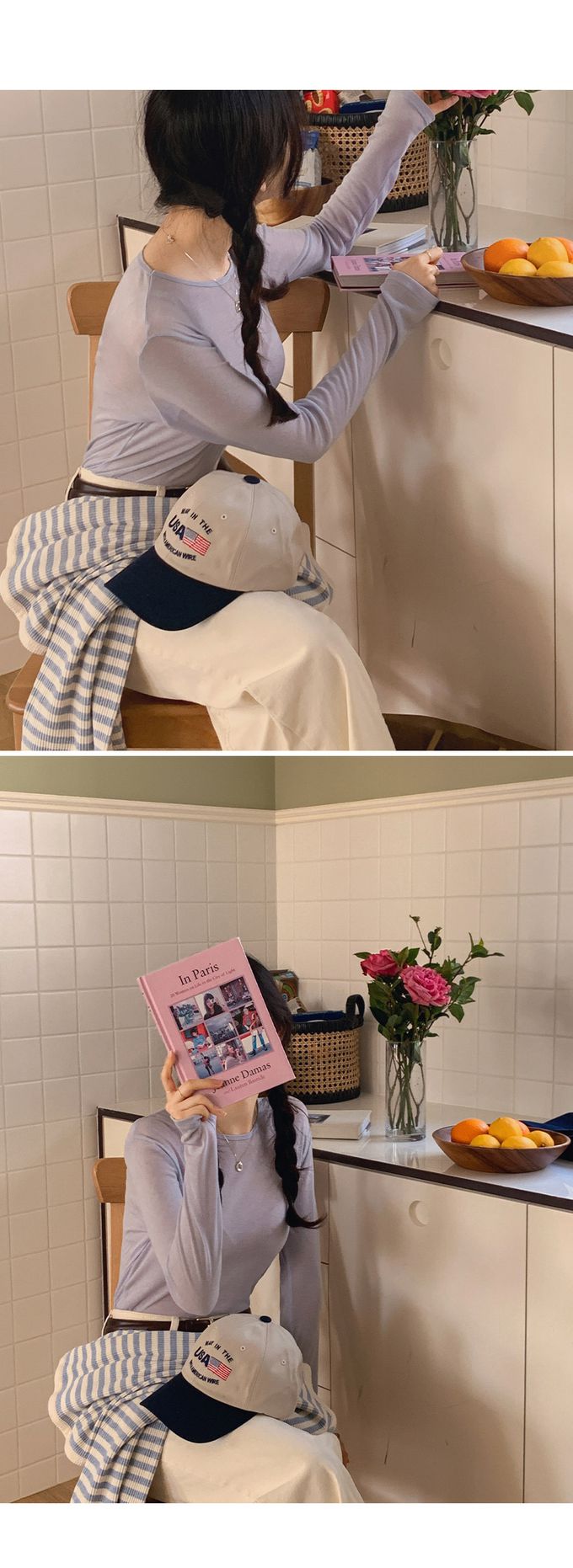 韓國女裝代購 - 換季必備！極簡薄透長袖上衣-灰藍 (FREE)