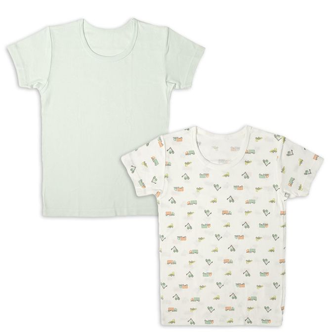 akachan honpo - 短袖圓領速乾上衣-2件組 汽車-綠色