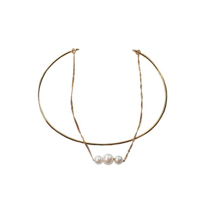 日本 Melody Accessory - 日本製 柔美細緻雙層手鏈-三顆珍珠-金