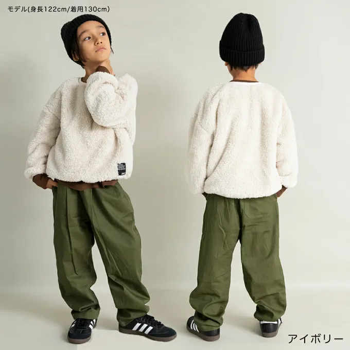 日本 BRANSHES - 泰迪熊雙面毛絨可愛長袖上衣-黑x藍橘撞色